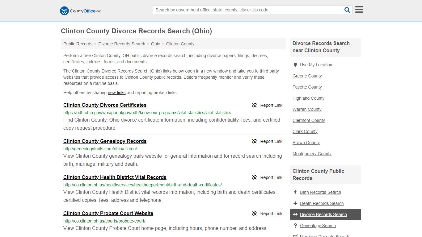 Clinton County Divorce Records Search (Ohio) - County Office